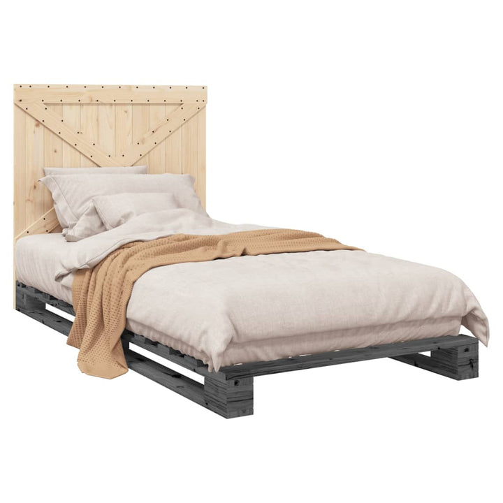 sengeramme med sengegavl 100x200 cm massivt fyrretræ grå