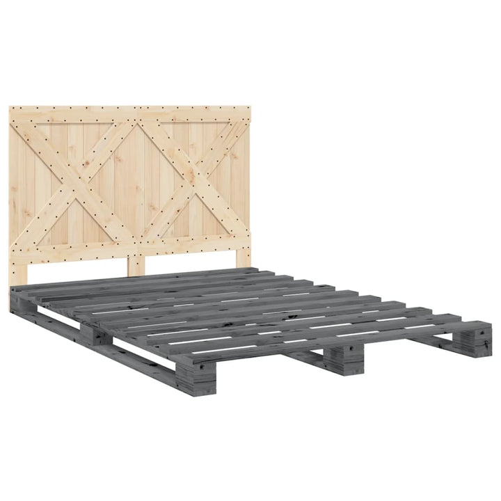 sengeramme med sengegavl 140x200 cm massivt fyrretræ grå