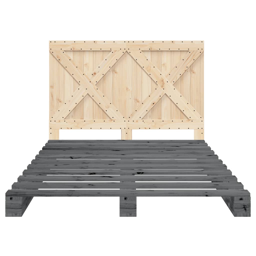 sengeramme med sengegavl 160x200 cm massivt fyrretræ grå