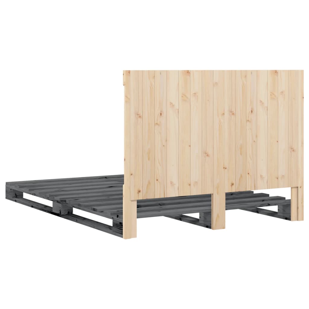 sengeramme med sengegavl 160x200 cm massivt fyrretræ grå