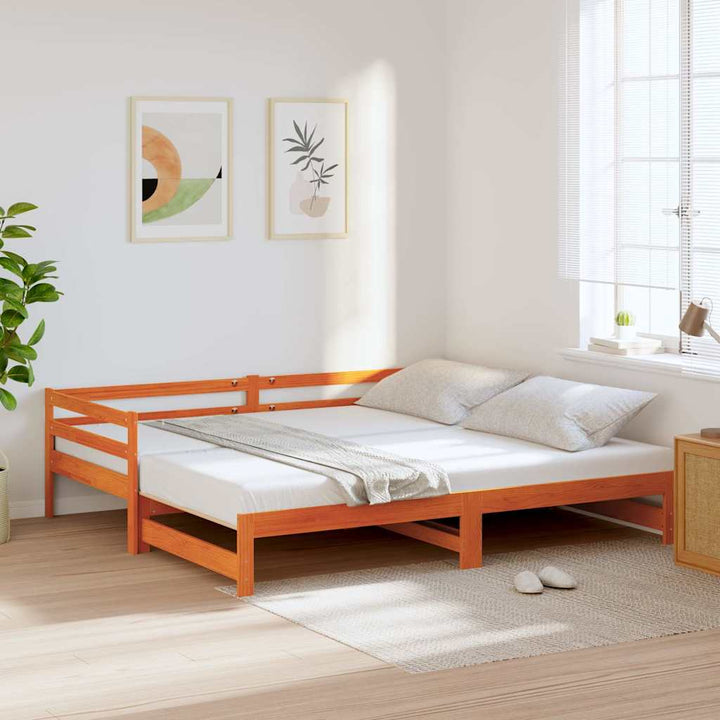 daybed m. udtræk uden madrasser 90x190cm massivt træ gyldenbrun