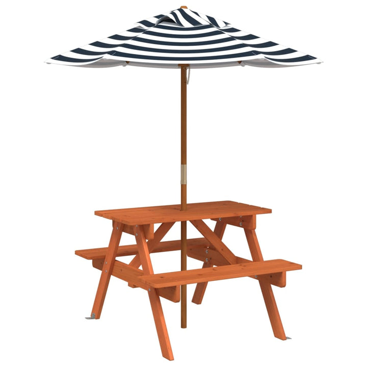 picnicbord til 4 børn m. parasol massivt grantræ