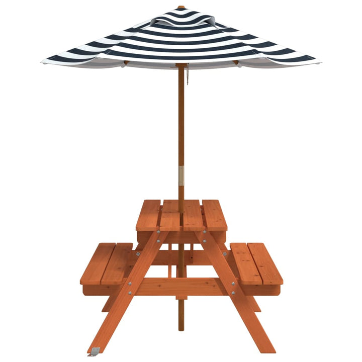 picnicbord til 4 børn m. parasol massivt grantræ