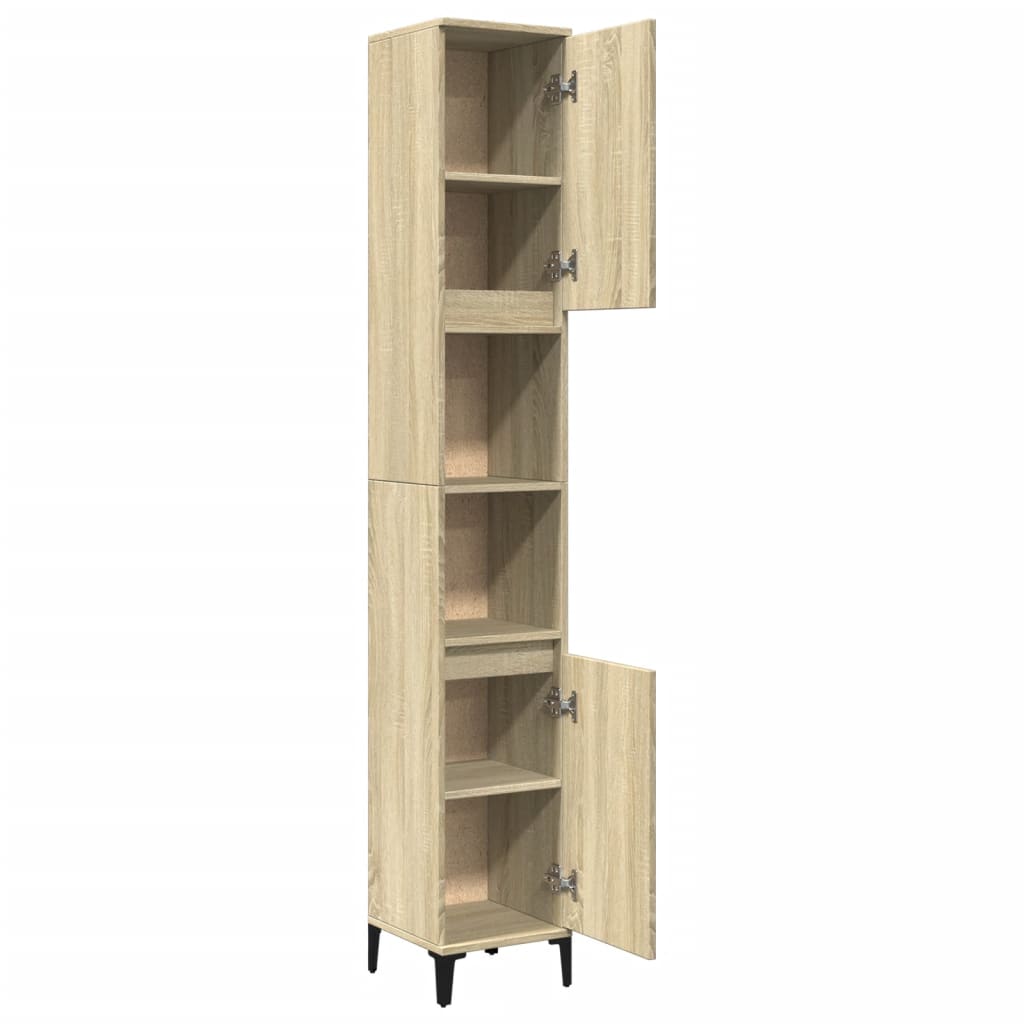 badeværelsesskab 30x30x190 cm konstrueret træ sonoma-eg