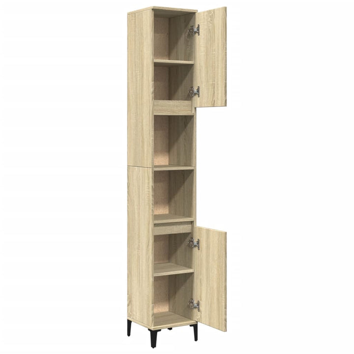 badeværelsesskab 30x30x190 cm konstrueret træ sonoma-eg