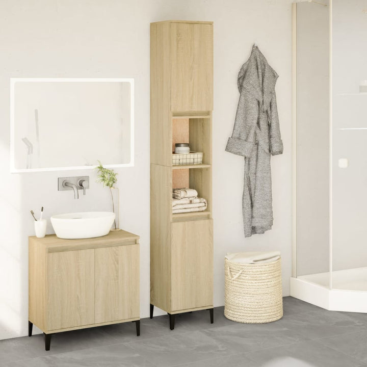 badeværelsesskab 30x30x190 cm konstrueret træ sonoma-eg