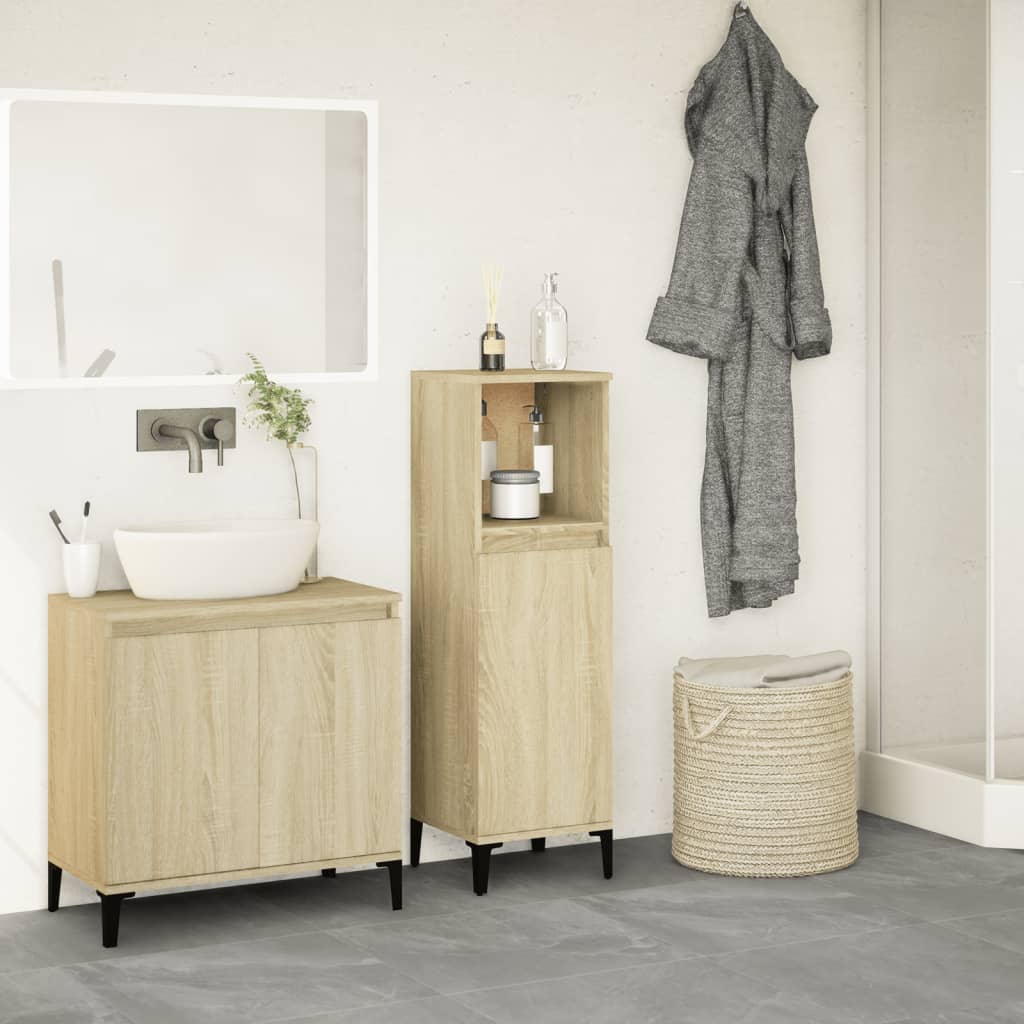 badeværelsesskab 30x30x100 cm konstrueret træ sonoma-eg