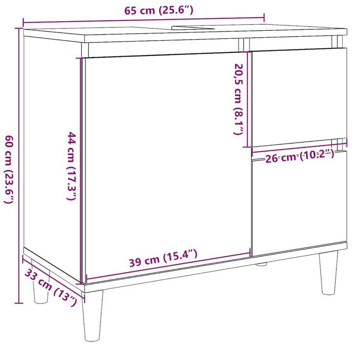 badeværelsesskab 65x33x60 cm konstrueret træ sonoma-eg