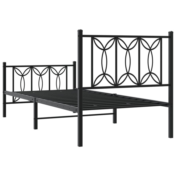 sengeramme med sengegavl og fodgærde 75x190 cm metal sort