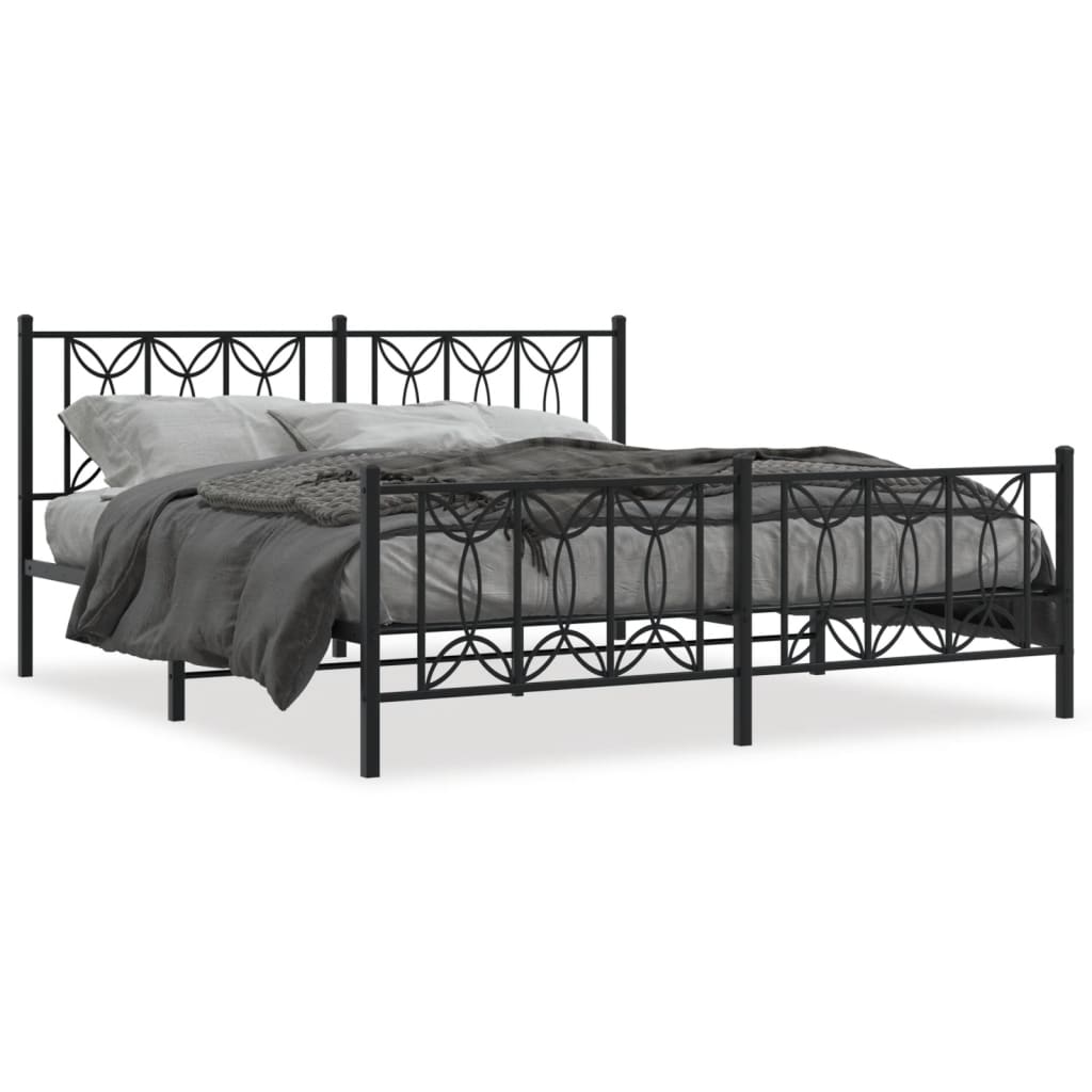 sengeramme med sengegavl og fodgærde 183x213 cm metal sort