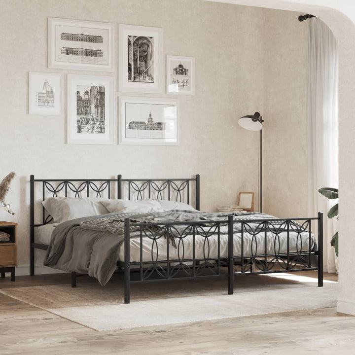 sengeramme med sengegavl og fodgærde 183x213 cm metal sort
