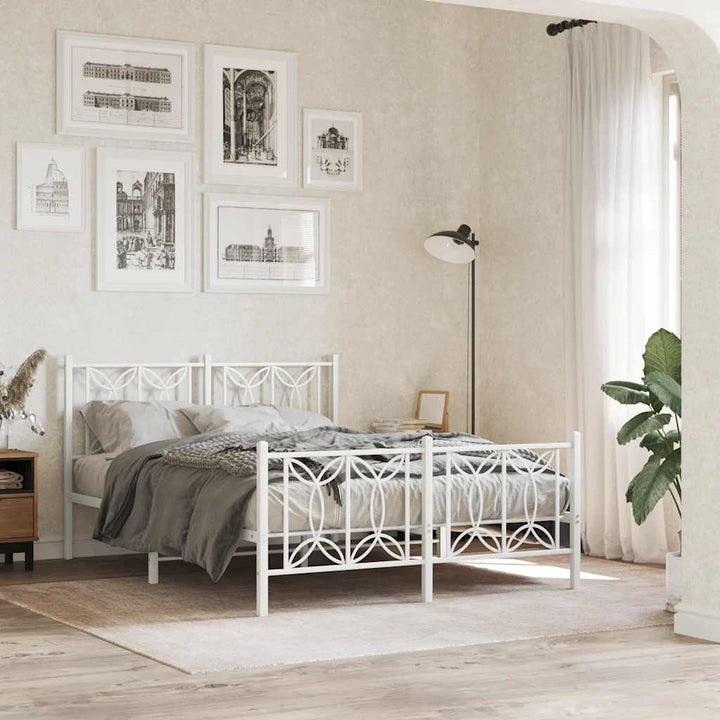 sengeramme med sengegavl og fodgærde 135x190 cm metal hvid