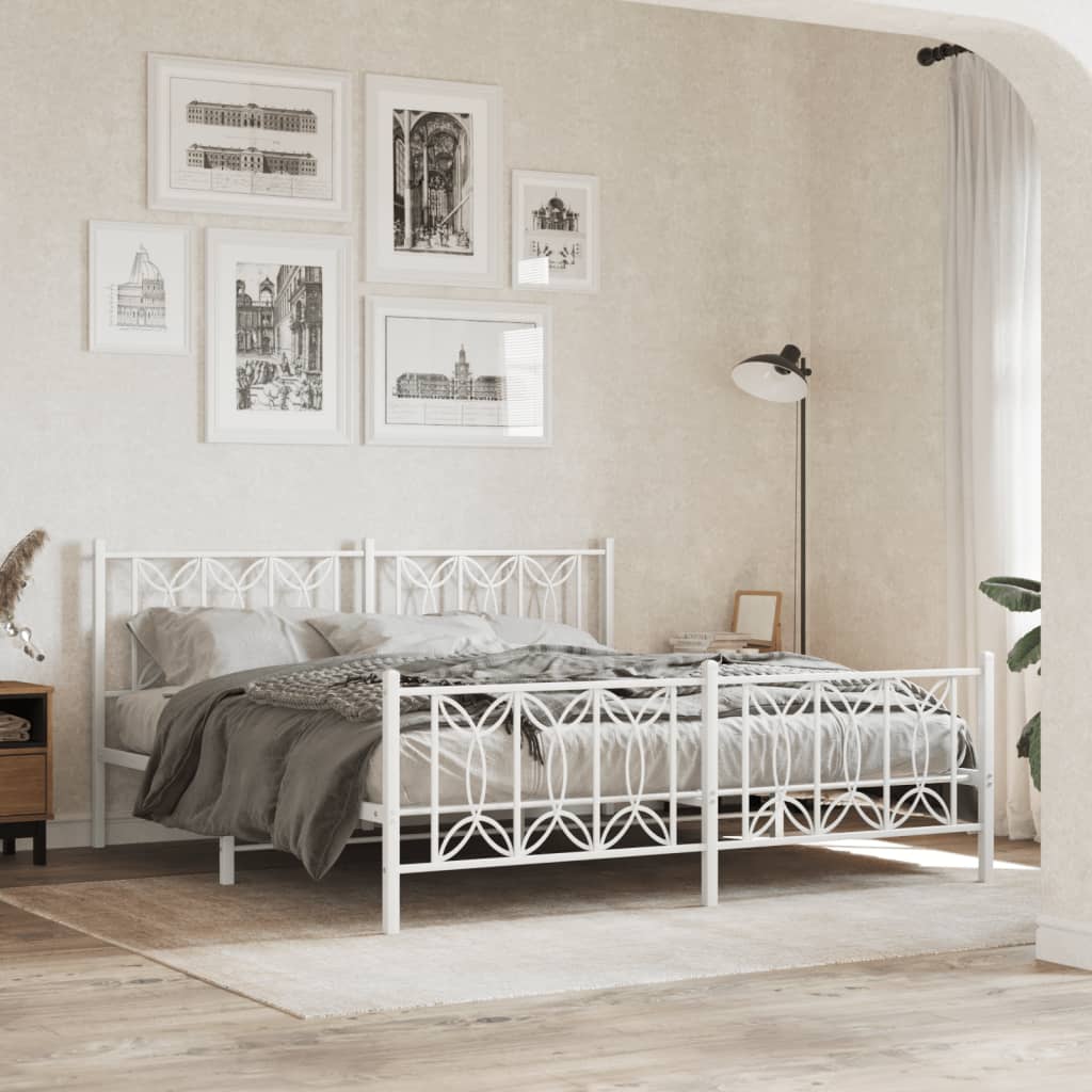 sengeramme med sengegavl og fodgærde 180x200 cm metal hvid