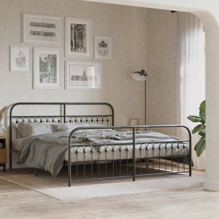 sengeramme med sengegavl og fodgærde 183x203 cm metal sort