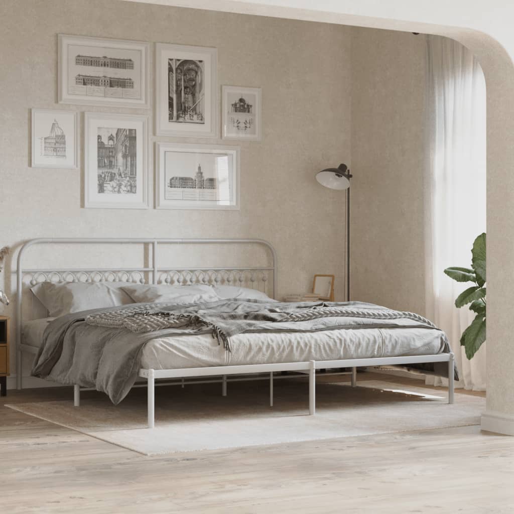 sengeramme med sengegavl 200x200 cm metal hvid