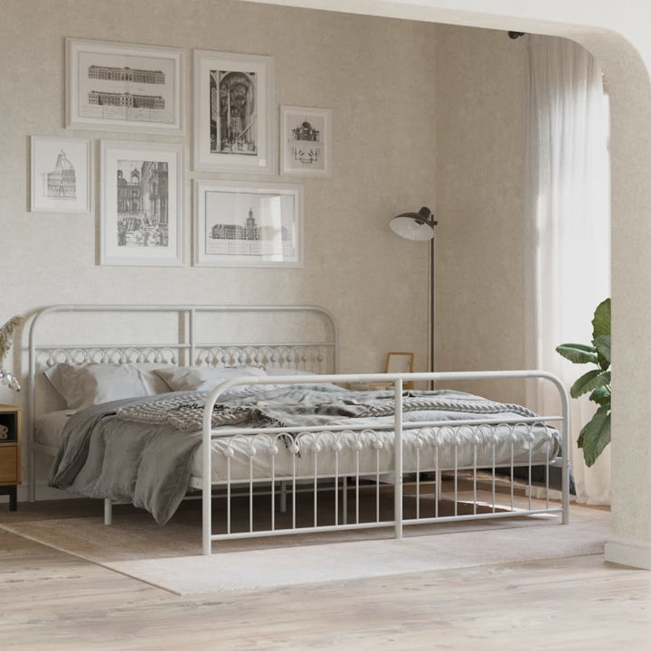 sengeramme med sengegavl og fodgærde 183x203 cm metal hvid
