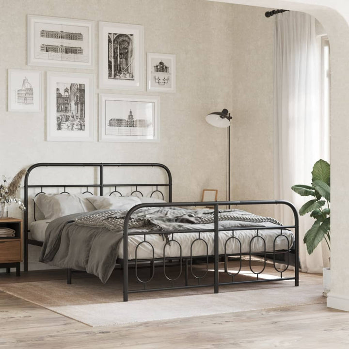 sengeramme med sengegavl og fodgærde 150x200 cm metal sort