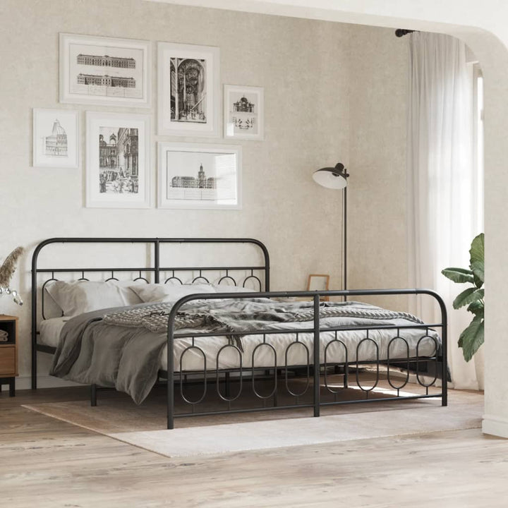 sengeramme med sengegavl og fodgærde 183x213 cm metal sort