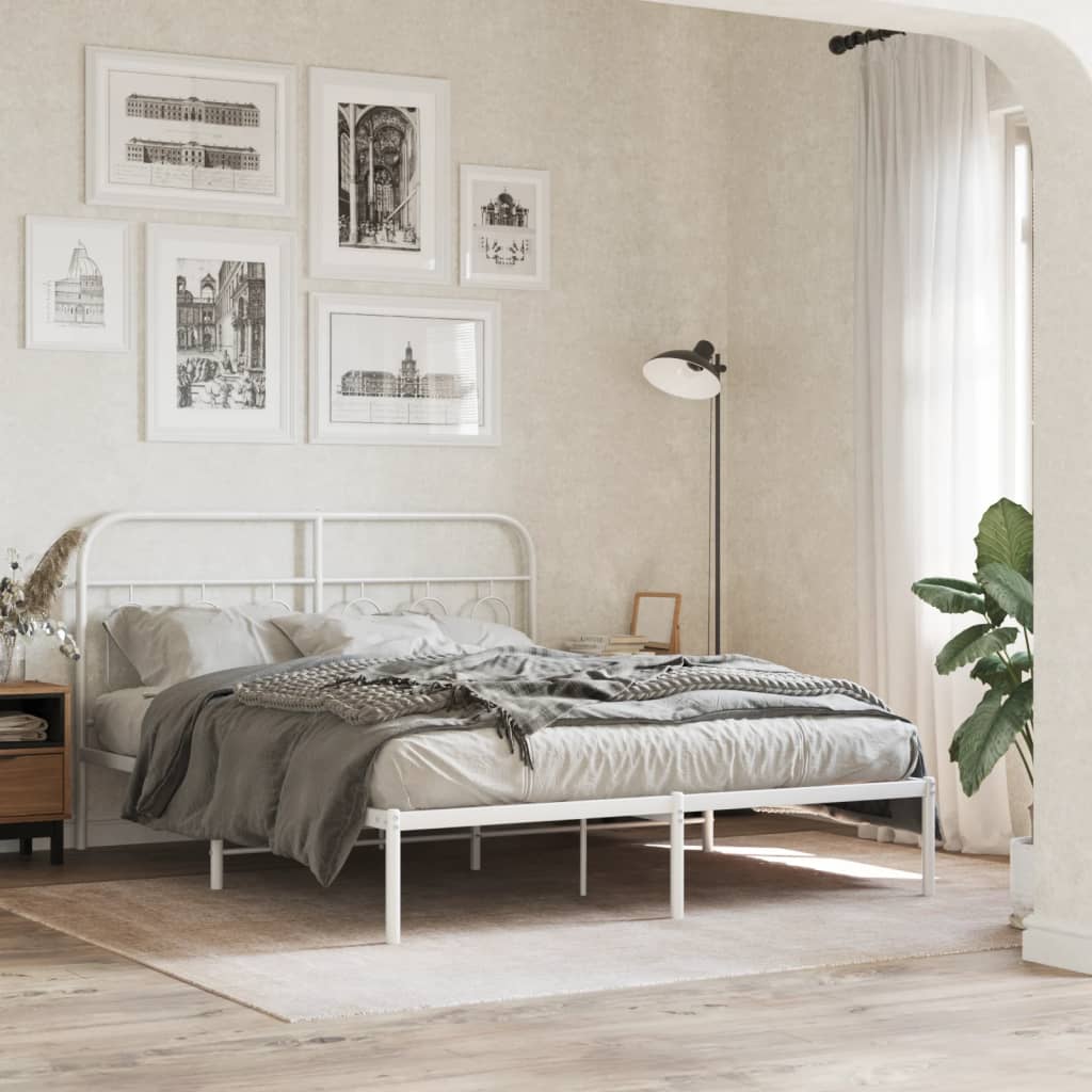 sengeramme med sengegavl 140x200 cm metal hvid