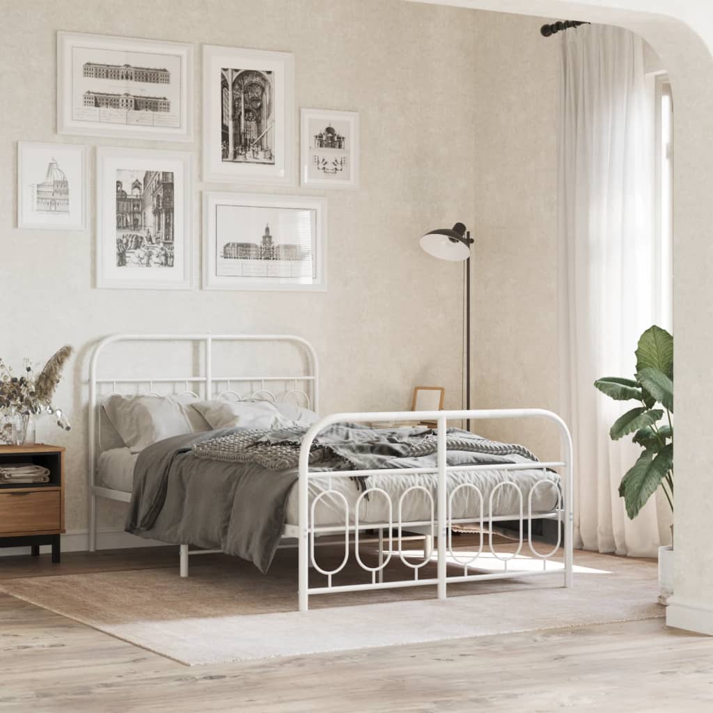 sengeramme med sengegavl og fodgærde 120x190 cm metal hvid