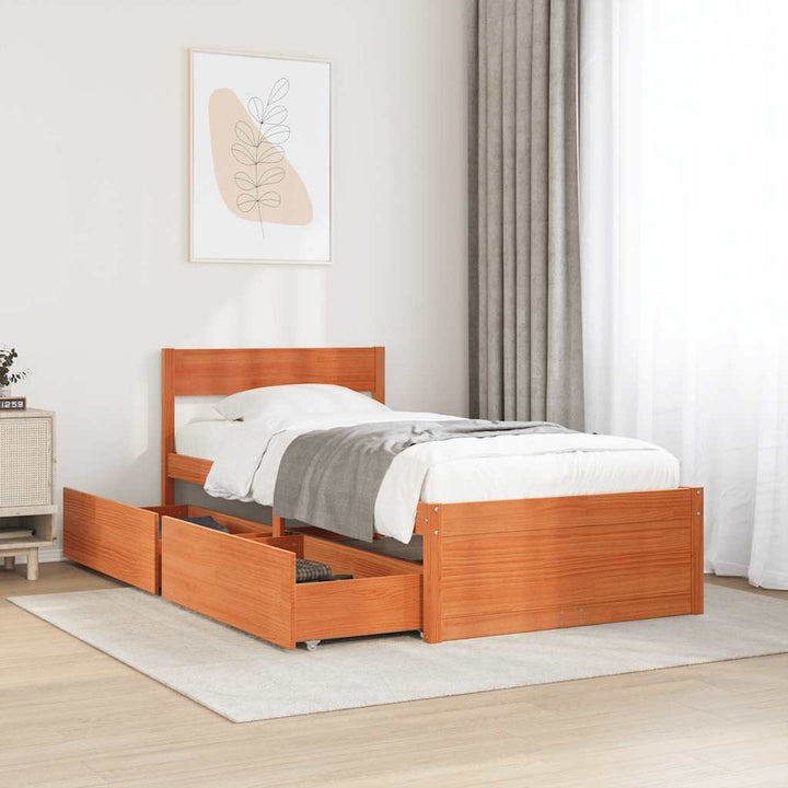 sengeramme uden madras 100x200 cm massivt fyrretræ gyldenbrun