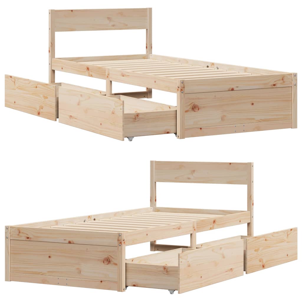 sengeramme uden madras 90x190 cm massivt fyrretræ