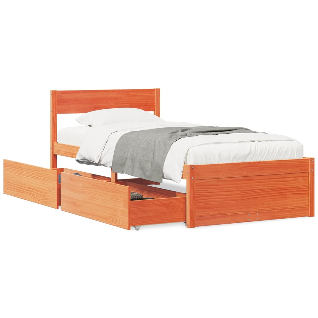 sengeramme uden madras 90x190 cm massivt fyrretræ gyldenbrun