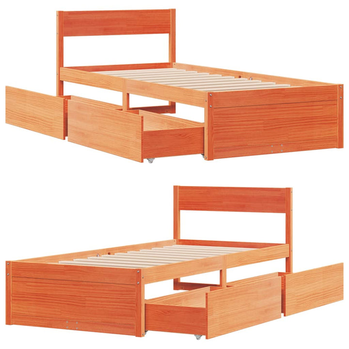 sengeramme uden madras 90x190 cm massivt fyrretræ gyldenbrun