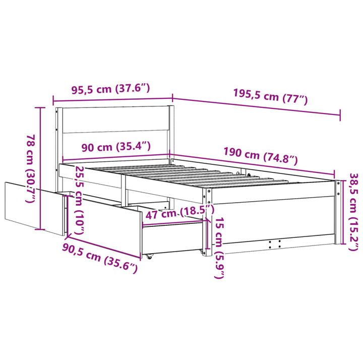 sengeramme uden madras 90x190 cm massivt fyrretræ gyldenbrun