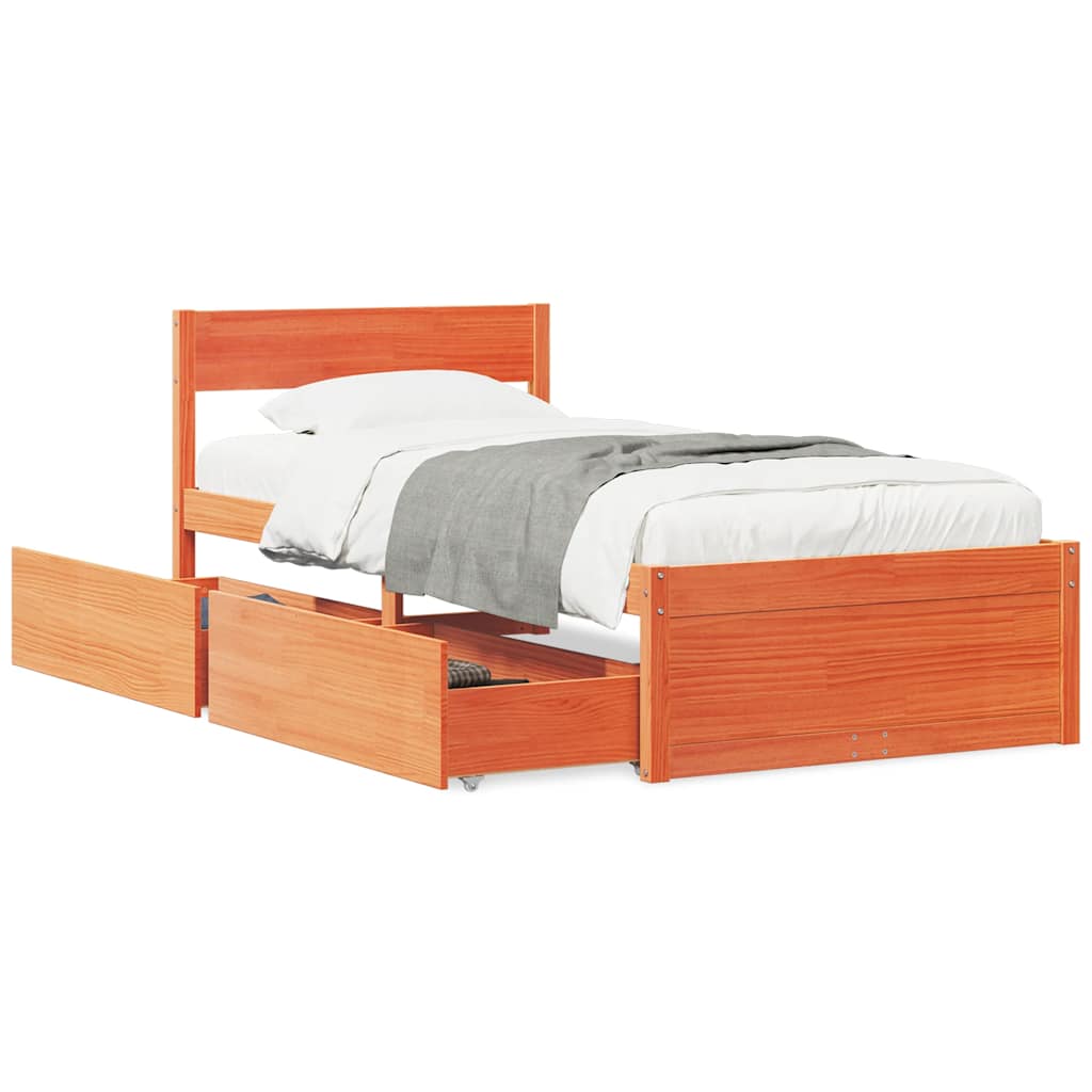 sengeramme uden madras 75x190 cm massivt fyrretræ gyldenbrun