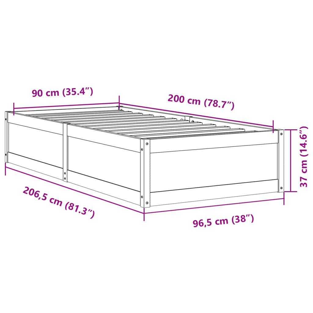 sengeramme uden madras 90x200 cm massivt fyrretræ hvid