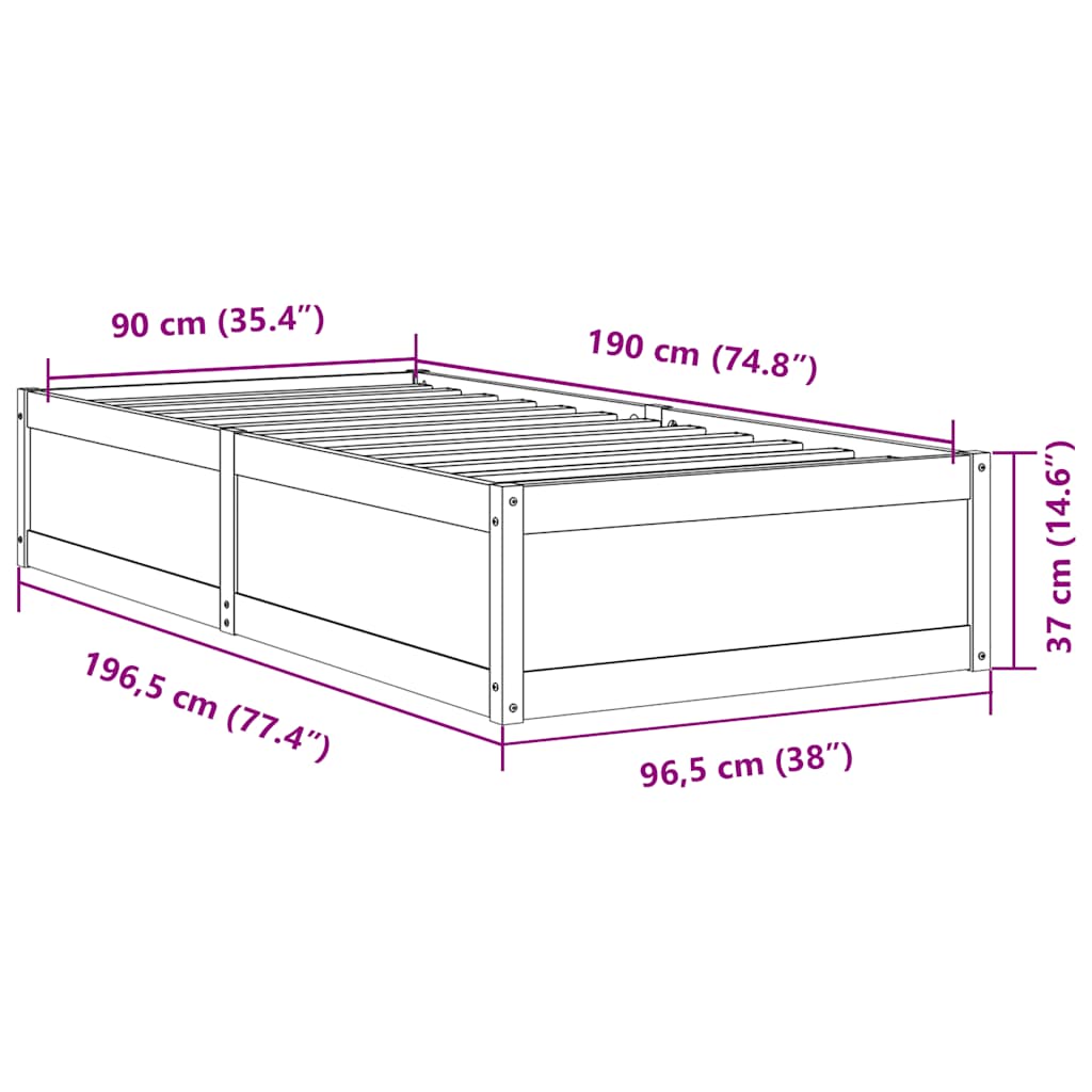 sengeramme uden madras 90x190 cm massivt fyrretræ gyldenbrun