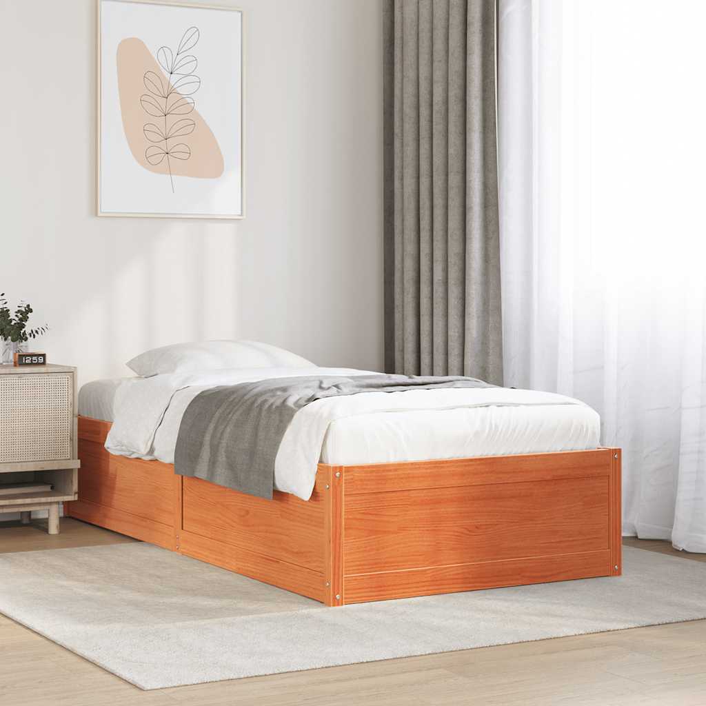 sengeramme uden madras 90x190 cm massivt fyrretræ gyldenbrun