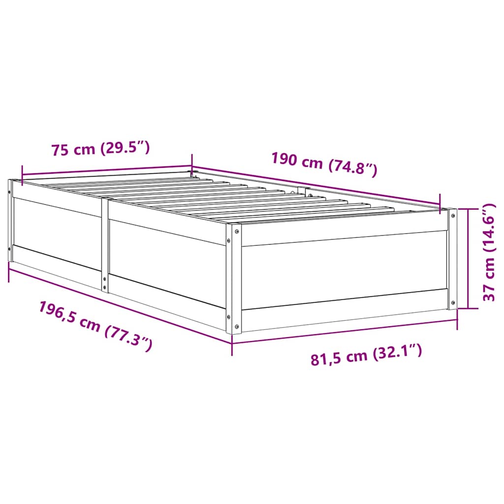 sengeramme uden madras 75x190 cm massivt fyrretræ gyldenbrun