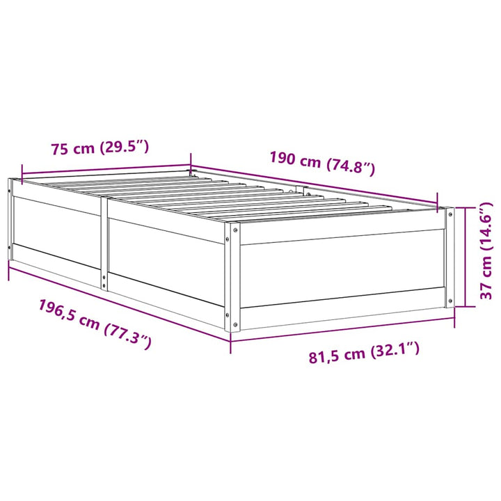 sengeramme uden madras 75x190 cm massivt fyrretræ gyldenbrun