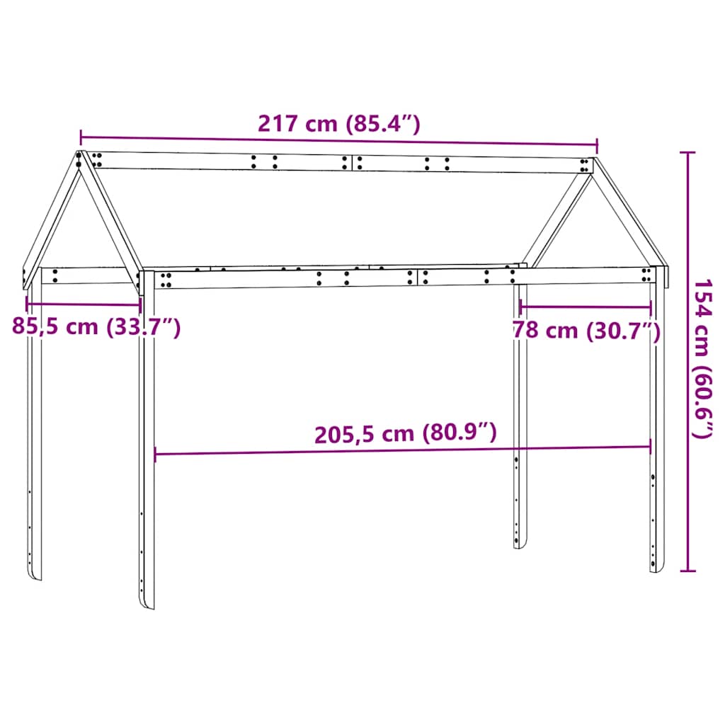 stel til husseng 217x85,5x154 cm massivt fyrretræ