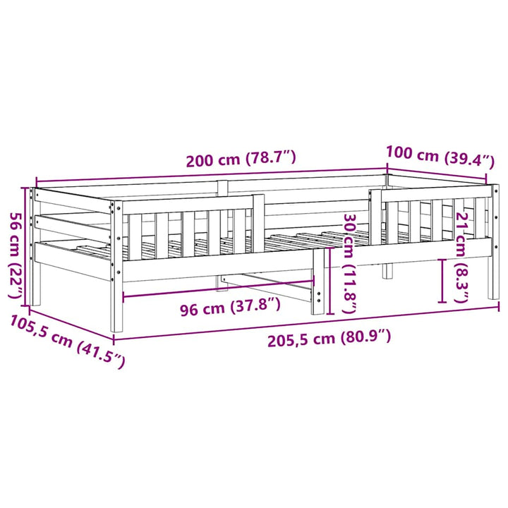 sengeramme uden madras 100x200 cm massivt fyrretræ