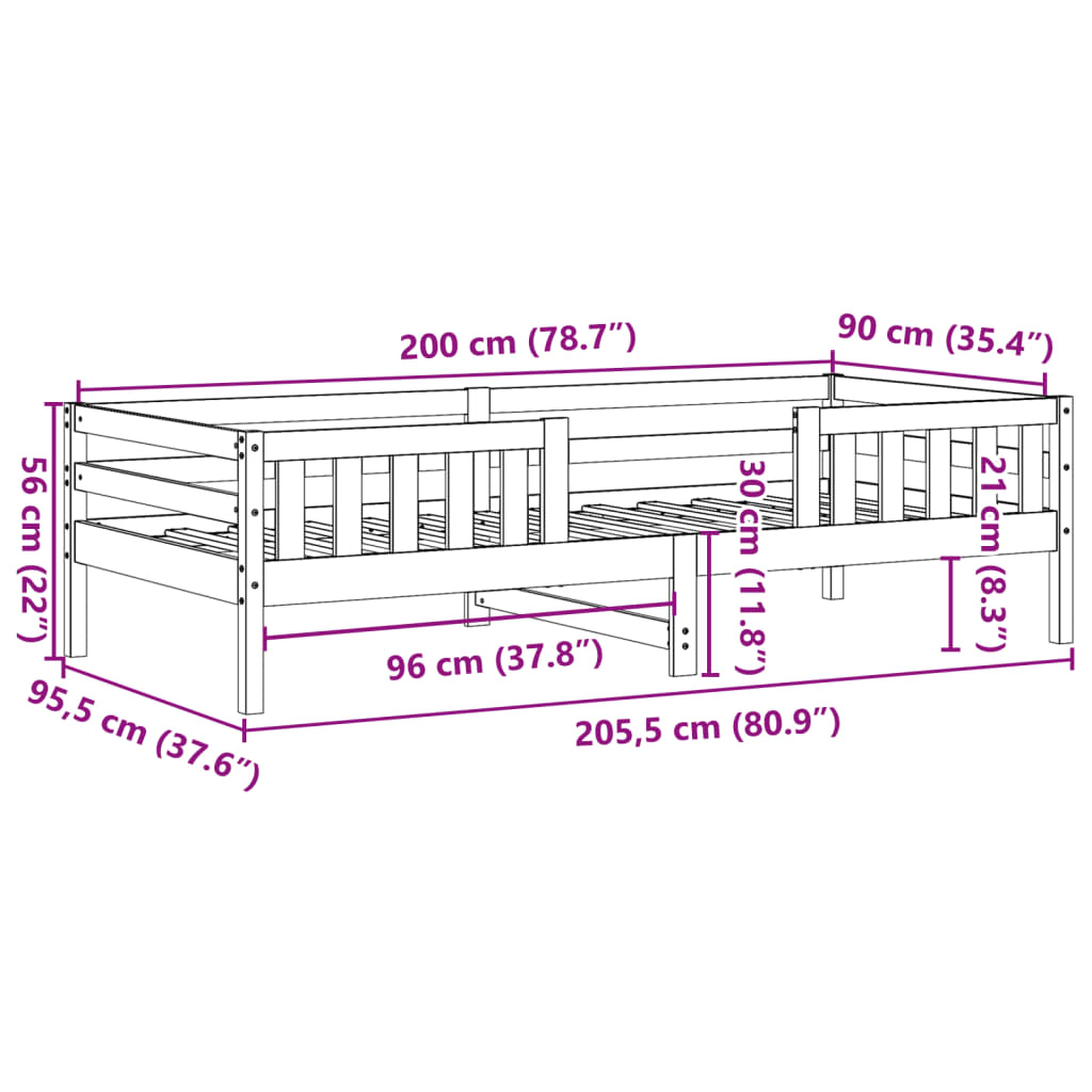 sengeramme uden madras 90x200 cm massivt fyrretræ hvid