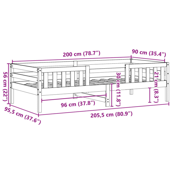 sengeramme uden madras 90x200 cm massivt fyrretræ hvid