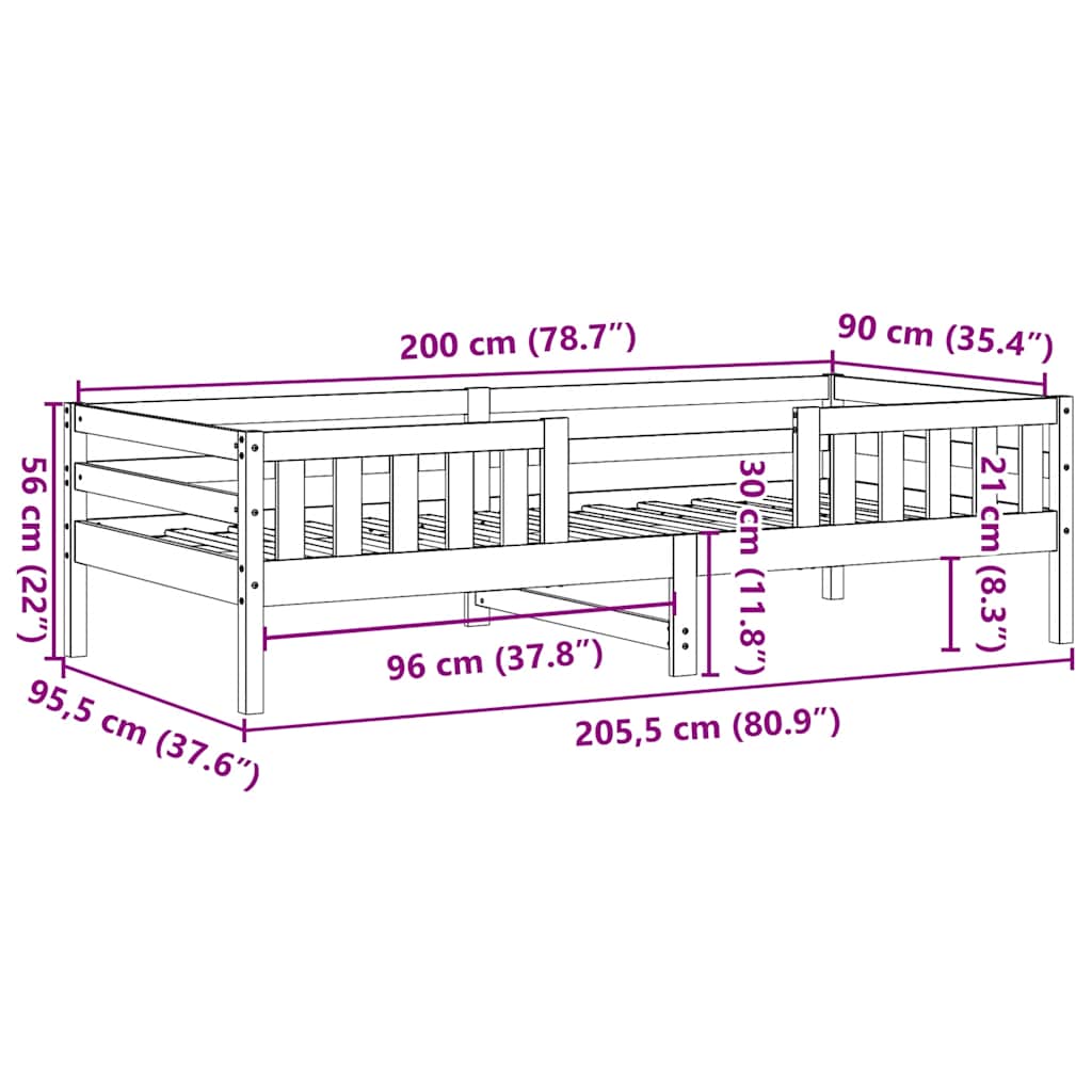 sengeramme uden madras 90x200 cm massivt fyrretræ gyldenbrun