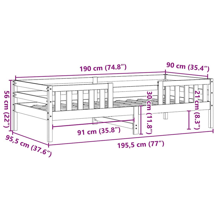 sengeramme uden madras 90x190 cm massivt fyrretræ