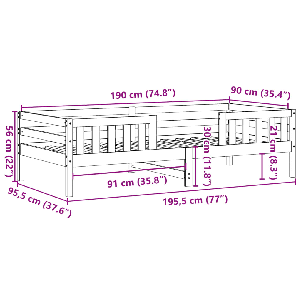 sengeramme uden madras 90x190 cm massivt fyrretræ hvid