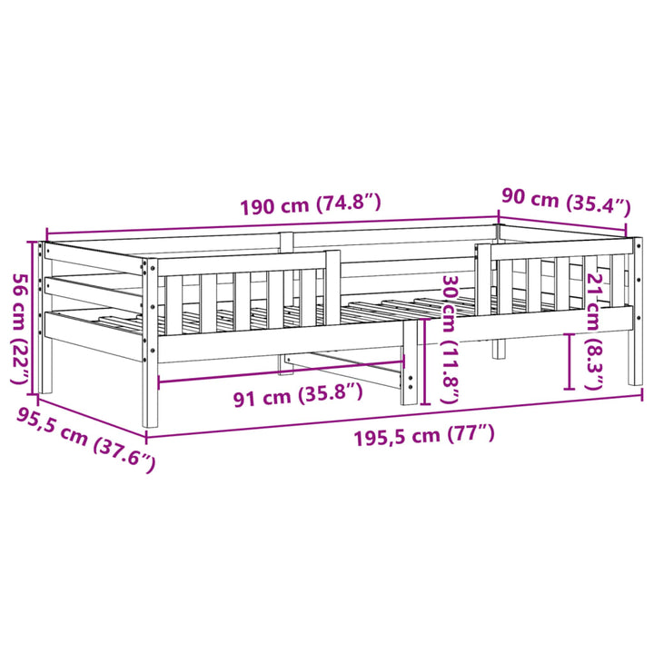 sengeramme uden madras 90x190 cm massivt fyrretræ hvid