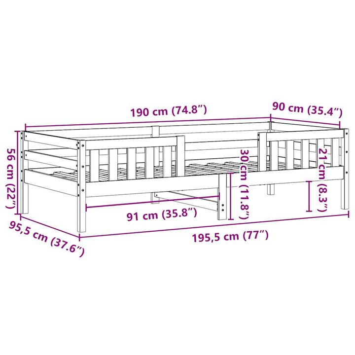 sengeramme uden madras 90x190 cm massivt fyrretræ gyldenbrun
