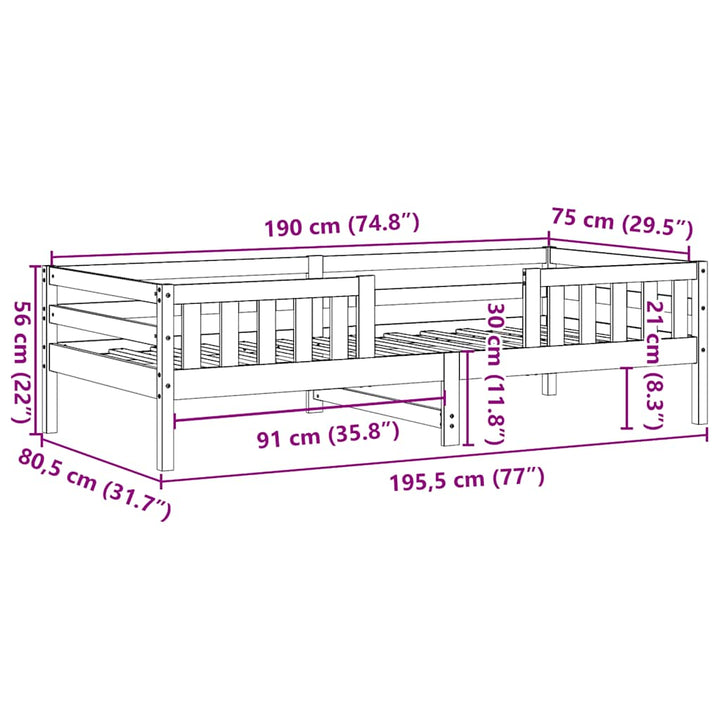 sengeramme uden madras 75x190 cm massivt fyrretræ hvid