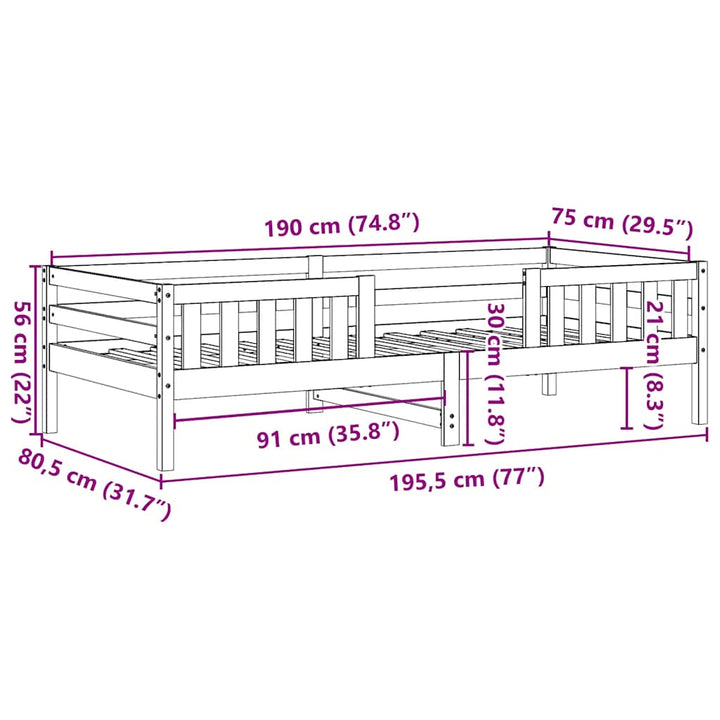 sengeramme uden madras 75x190 cm massivt fyrretræ gyldenbrun