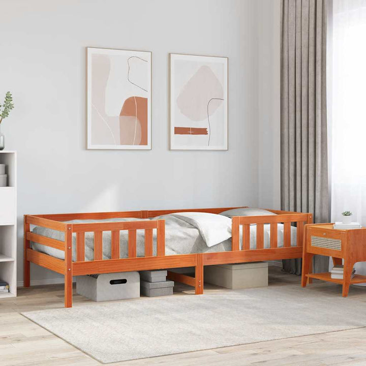 sengeramme uden madras 75x190 cm massivt fyrretræ gyldenbrun