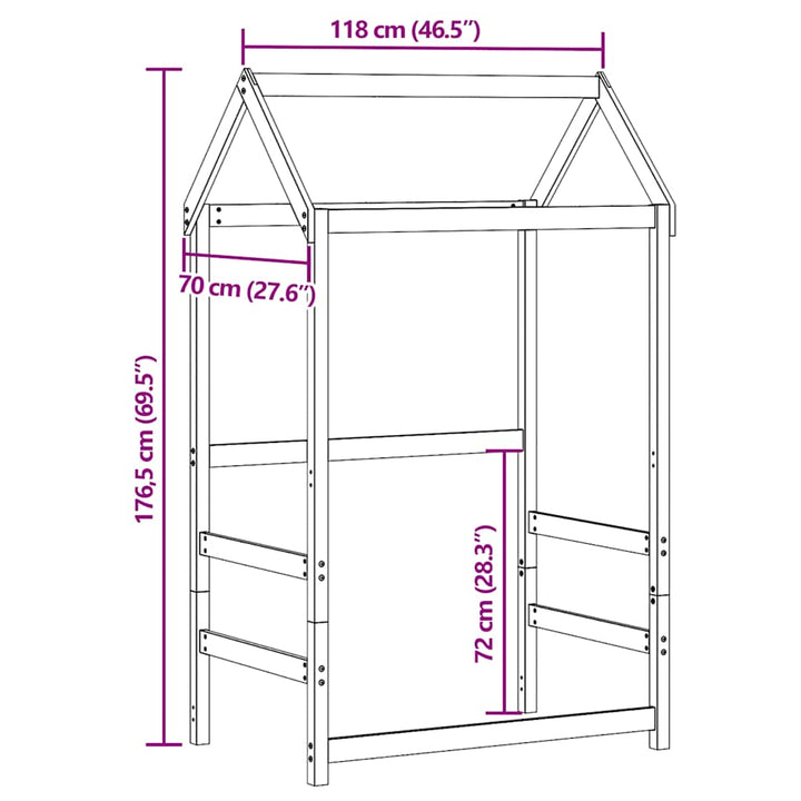 stel til husseng 118x70x176,5 cm massivt fyrretræ