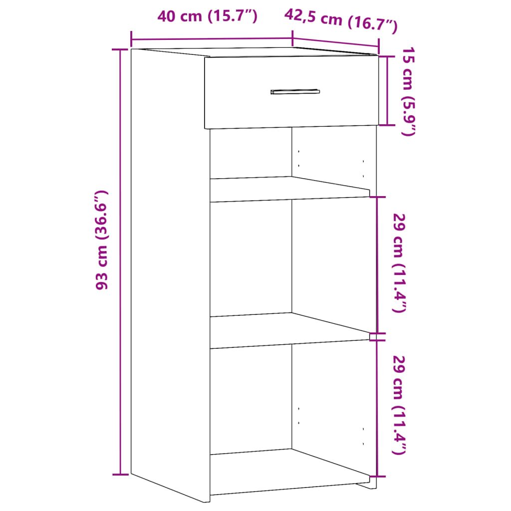 skab 40x42,5x93 cm konstrueret træ sort