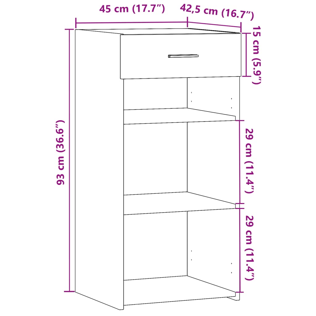 skab 45x42,5x93 cm konstrueret træ brun egetræsfarve
